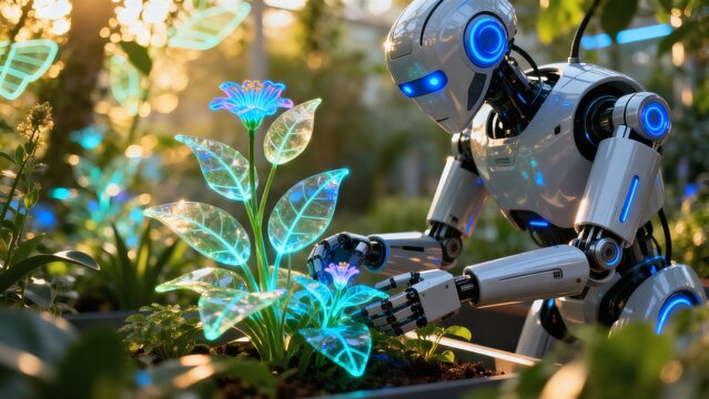 Robot garden: AI life, floral code - Powered by Adobe