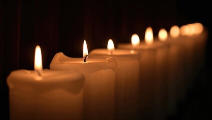 Row of lit candles, warm ambiance, seasonal celebration
