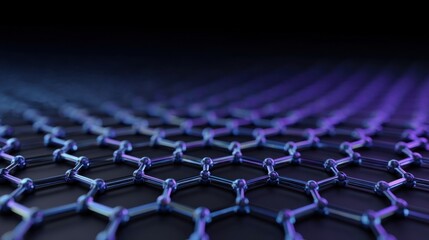 Obraz premium Abstract Representation of Hexagonal Structure with Metallic Shine and Colorful Light, Showcase of Modern Scientific Material Technology in a Dark Setting