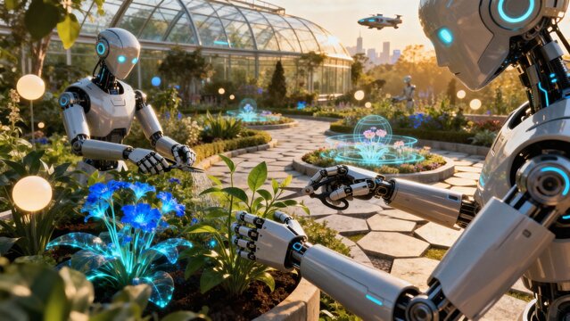 Among blooming circuits, robots craft a story of cultivated future