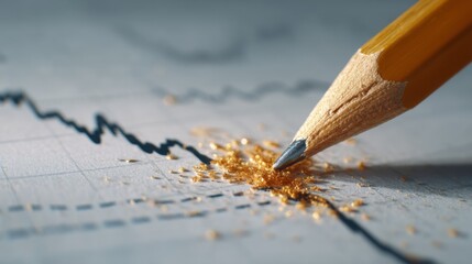 Close-Up of Pencils Shavings on Graph Paper with Downward Trendline, Financial Market Analysis, Economic Decline, Artistic Composition, Creative Symbolism