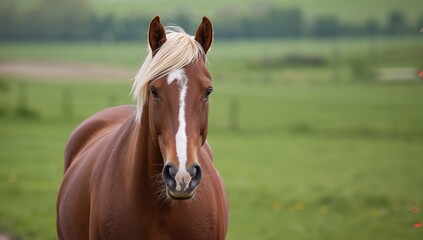 Obraz premium Portrait of a Clydesdale horse, frontal view, showcasing the animal's strong features and majesty