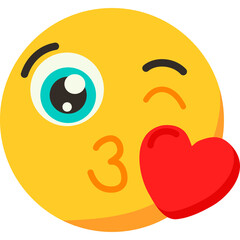 Yellow Face Emoji Blowing Kiss with Red Heart Symbol Eye Winking and Orange Outline Isolated on Transparent Background