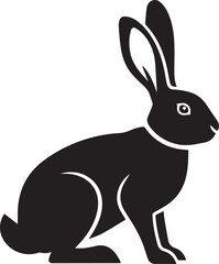 Obraz premium Black silhouette of a rabbit sitting on a white background Keywords: rabbit, silhouette, animal
