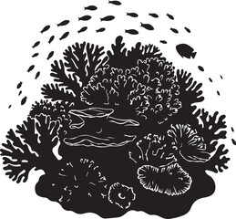 Black and white coral reef teeming with life vector illustration
