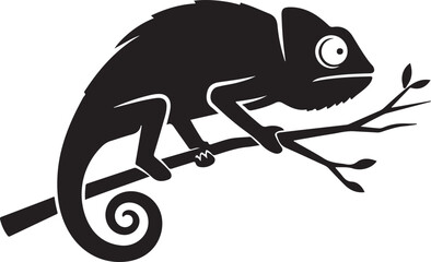 Chameleon vector graphic perched on tree branch silhouette isolated design