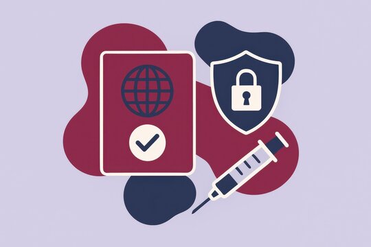 Secure passport and vaccination syringe concept illustrating safe travel in a post-pandemic world emphasizing global health protocols and travel documentation preparedness