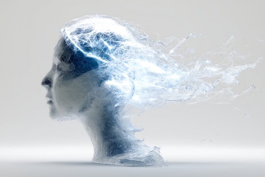 Holographic AI head on white background