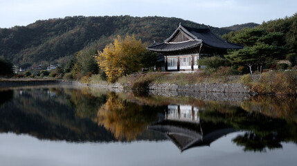 Obraz premium Asian style house on the lake.