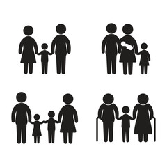 Family icons vector set. concept, caucasian, relationship and girl illustration for web.