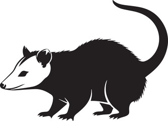 Fototapeta premium Black silhouette of an opossum with long tail on white