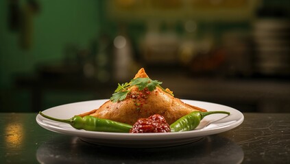 Spicy fried potato-filled pastry, popular snack from South Asia