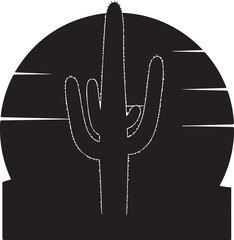 Saguaro Cactus Silhouette Set Against a Desert Sunset Scenery Image