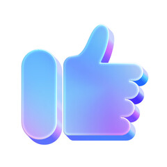 3D thumbs up icon with a vibrant holographic effect and iridescent gradient in blue and purple