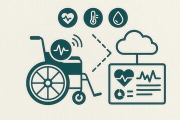 Innovative healthcare technology integrating smart wheelchair patient monitoring with cloud analytics for enhanced mobility and medical insights captured with clarity