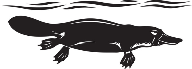 Stylized Platypus Illustration in Black and White Graphic Design