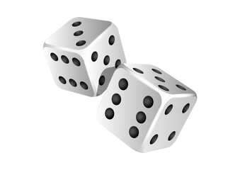 Two white dice with black dots isolated on transparent background