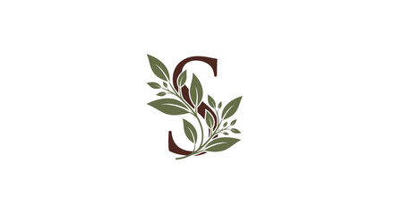 Fototapeta premium Elegant botanical design featuring the letter S, adorned with leaves and floral elements.