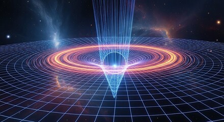 Explore the mysteries of black holes with this stunning visualization of spacetime distortion and gravity's pull, perfect for science and technology projects
