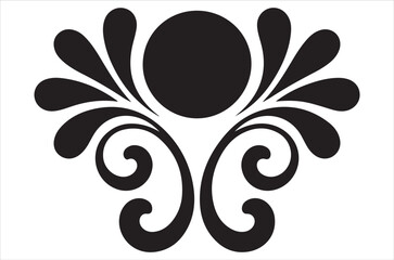Elegant black floral design with swirling elements and a central circle