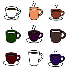 Obraz premium Vector Illustration, Collection of 9 Coffee Cups