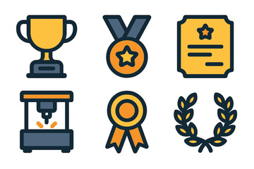 Fototapeta premium Award symbols representing achievement and success with trophy, medal, certificate, and laurel