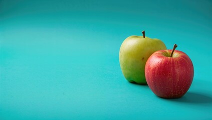Apples on a turquoise backdrop, vibrant colors for editorial use