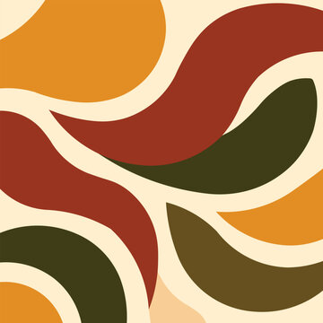 Retro 70s abstract wavy background: Mid-century modern earth tone pattern
