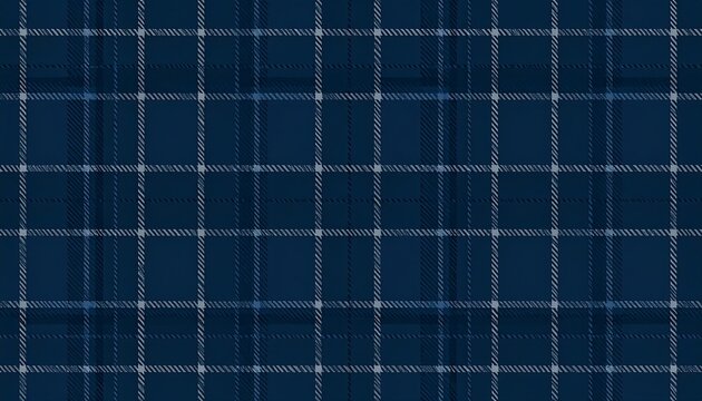 A close-up view presents a classic blue plaid pattern with vertical and horizontal lines in varying shades, creating a grid-like design