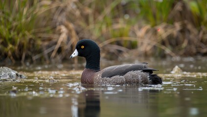 American coot bird swimming in water, observing wildlife behavior