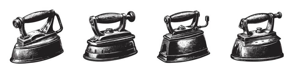 A collection of vintage irons showcasing historical designs and craftsmanship.