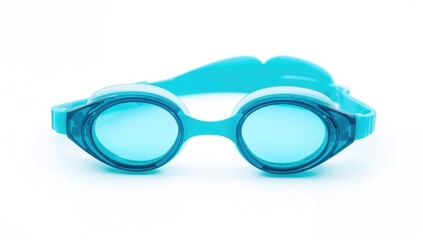 Classic cyan swimming goggles for use in pools or open water, isolated on a white background