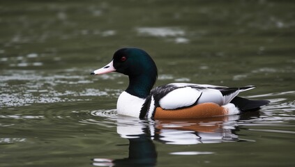 Fototapeta premium The common merganser is a large seaduck found in forested rivers and lakes, highlighting its natural habitat