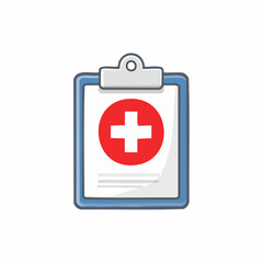 Fototapeta premium Vibrant cartoon medical clipboard with red health cross symbol representing healthcare services