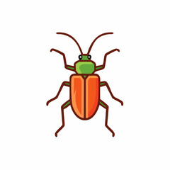 Vector icon of a cute cartoon beetle bug with an orange shell and green head