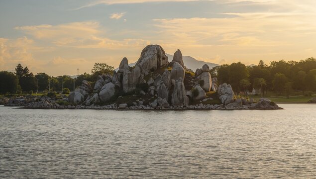 Landscape featuring rock formations, showcasing geological wonders, erosion risk