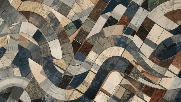Geometric Patterned Stone Pavement in an Abstract Urban Style