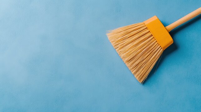 Elegant and vibrant broom showcasing intricate details against a serene blue backdrop, highlighting its craftsmanship and design appeal