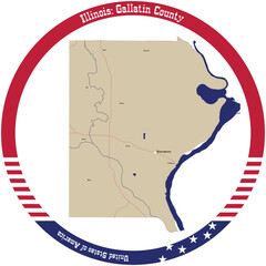 Map of Gallatin County in Illinois, USA arranged in a circle.