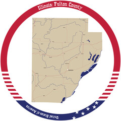 Map of Fulton County in Illinois, USA arranged in a circle.