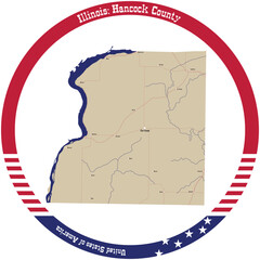 Map of Hancock County in Illinois, USA arranged in a circle.