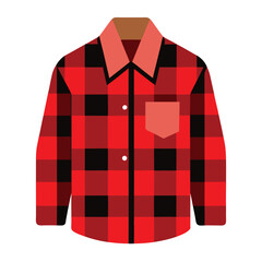 Red and black plaid shirt with buttons and pocket simple vector