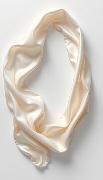 Softly draped ivory charmeuse satin scarf, elegantly looped on a clean white surface, highlighting the fabric's subtle sheen and gentle curves
