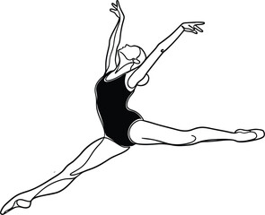 Elegant ballerina gracefully leaping in a dramatic split pose, showcasing power, flexibility, and artistry, perfect for dance studios and artistic projects