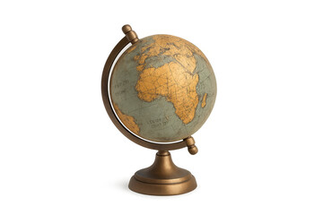 Vintage globe showing earth map and geography on transparent background