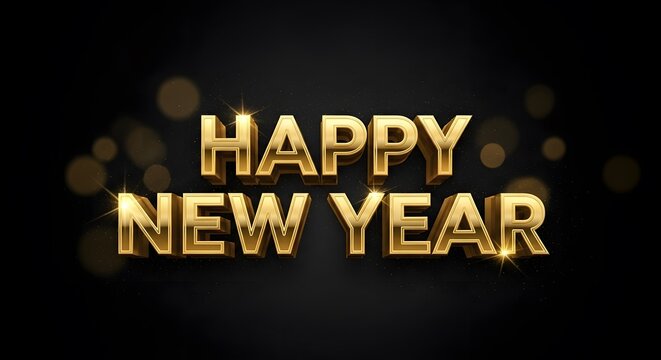 Golden happy new year text on black background festive celebration