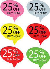 Colorful speech bubbles with "11.11", "50%" and "BUY NOW" for sales.