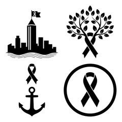 Assortment of black ribbon icons for social awareness