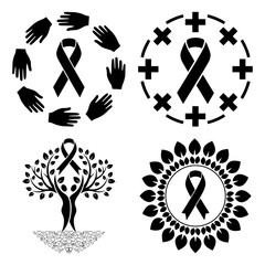 Collection of black ribbon symbols for support