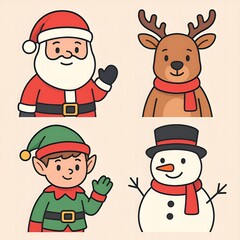 Cute Christmas Characters Set